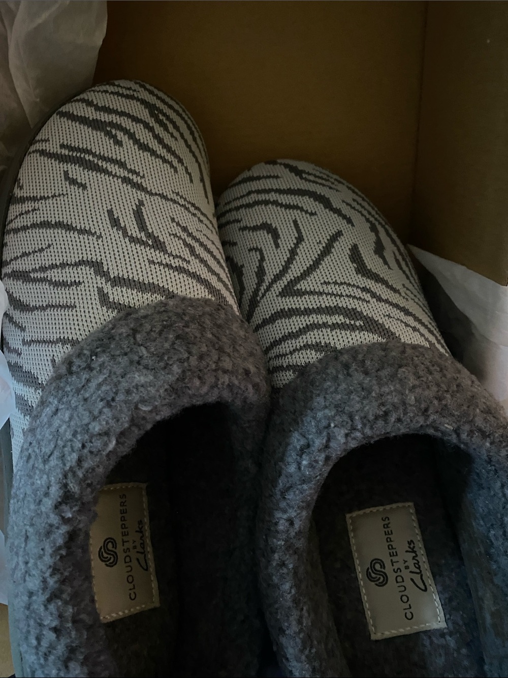 Clarks Gray Zebra Print Plush Cuff Slip-On Slippers - Picture 5 of 5
